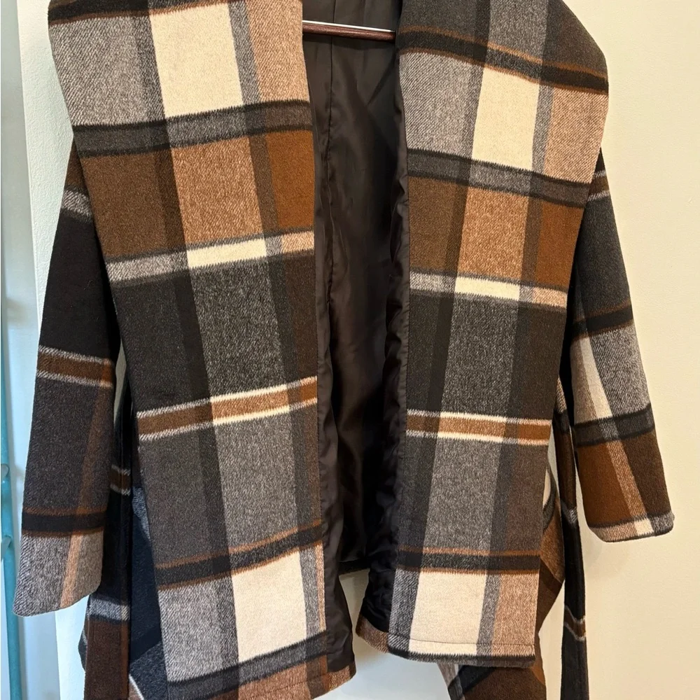 Chicwish Wool Blend Plaid Asymmetrical Belted Coat - Picture 3 of 5